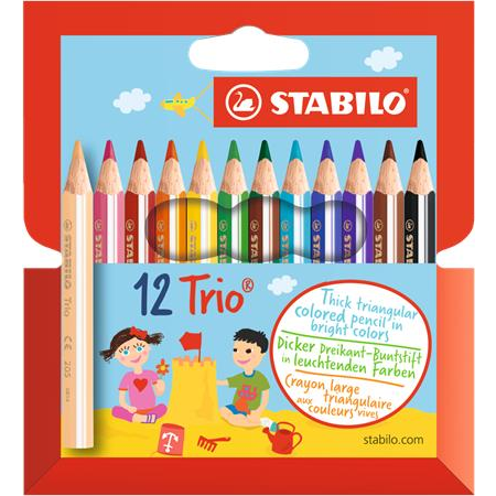 STABILO Színes ceruza készlet, háromszögletű, vastag, rövid,  "Trio", 12 különböző szín (TST2051201)