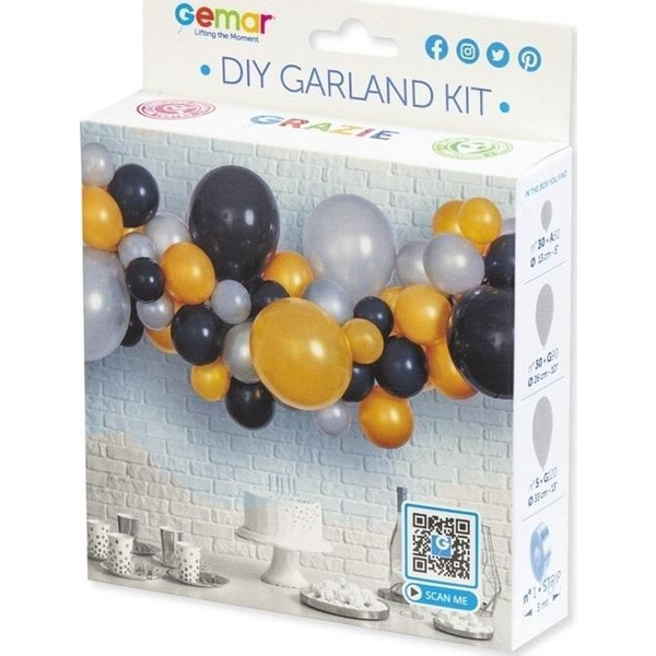  GoDan Girlanda balonowa DIY Srebrno-złoto-czarna...