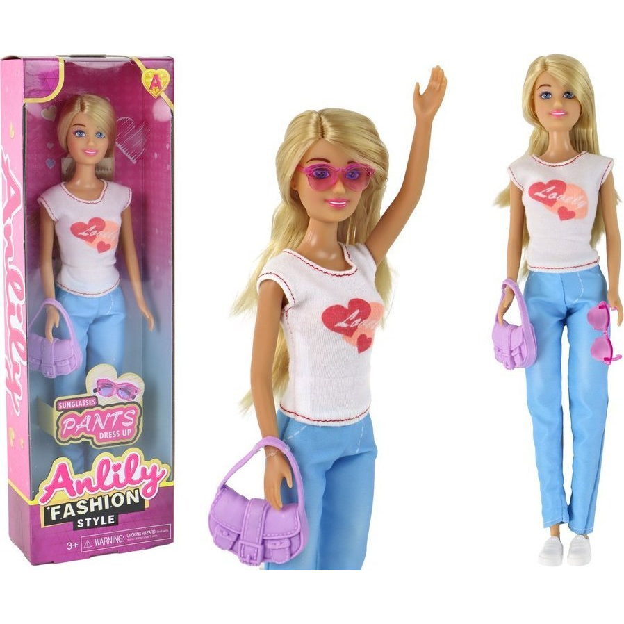 Anlily Gyermek Baba Hosszú Szőke Haj Kézitáska Szemüveg Fehér Blúz 16910 (16910)