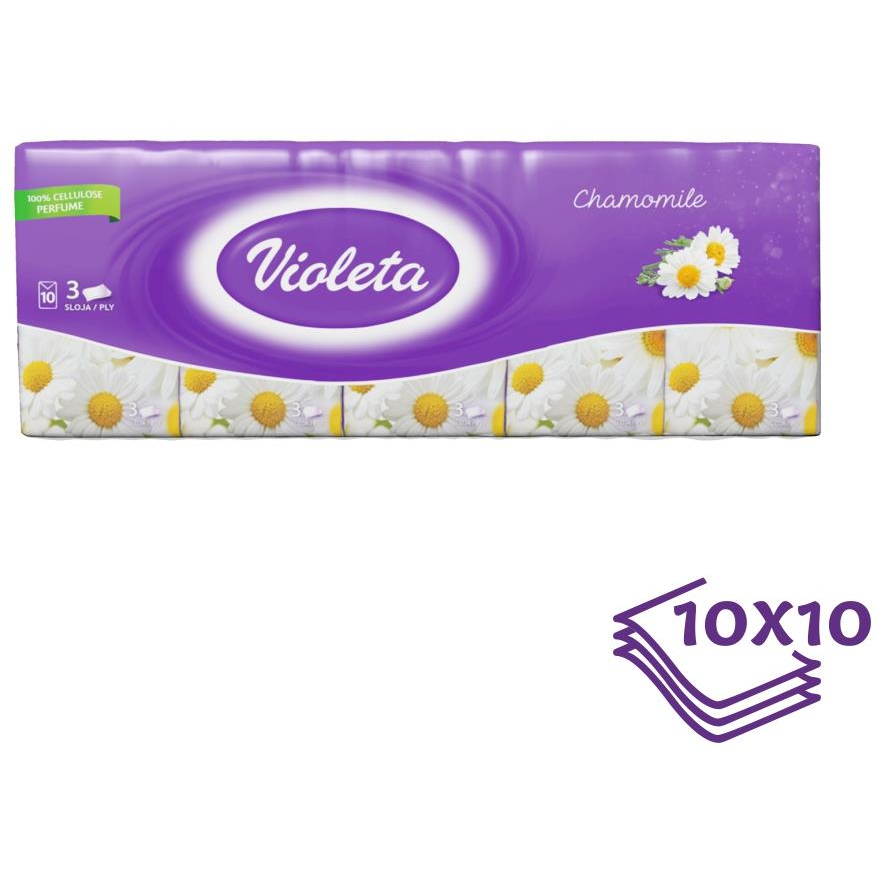 VIOLETA papírzsebkendő 3 rétegű kamilla 10 × 10 darab (3870128000582)