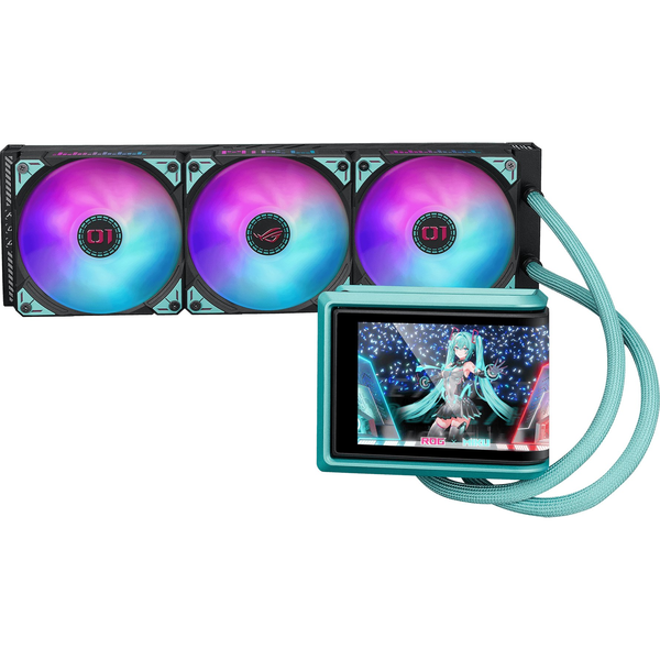 ASUS ROG RYUO IV 360 ARGB Hatsune Miku Edition Procesor Vodné chladenie typu všetko v jednom 12 cm Čierna, Tyrkysová