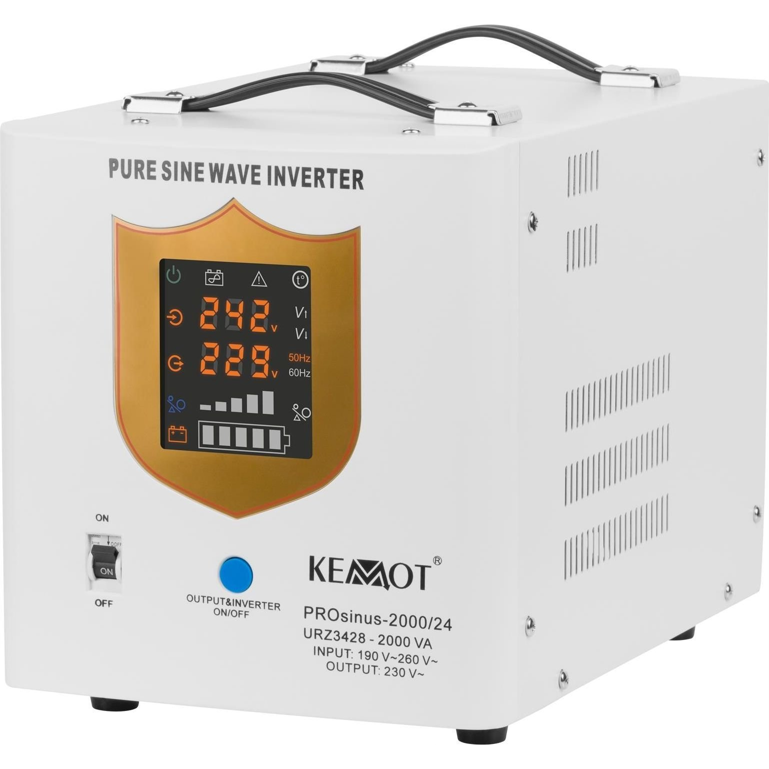 Kemot UPS Prosinus-2000/24 Tiszta Szinusz Hullámú Inverter 24V 230V 2000VA/1400W Töltési Funkcióval (URZ3428)