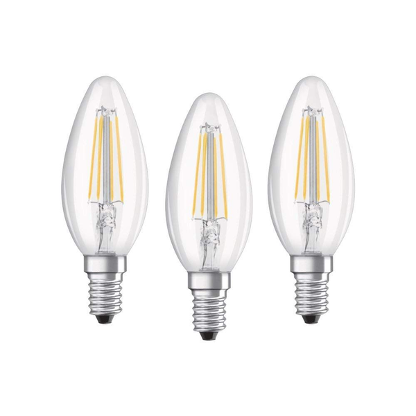 Osram Lote De 3 Bombillas Led E14 Llama Transparente 4 W Equivalente A 40 W Blanco Cálido