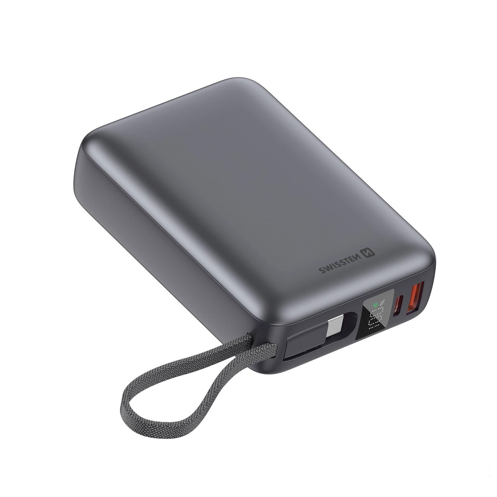 Swissten 20000 mAh 45 W integrált USB-C kábellel - asztroezüst (22013976)