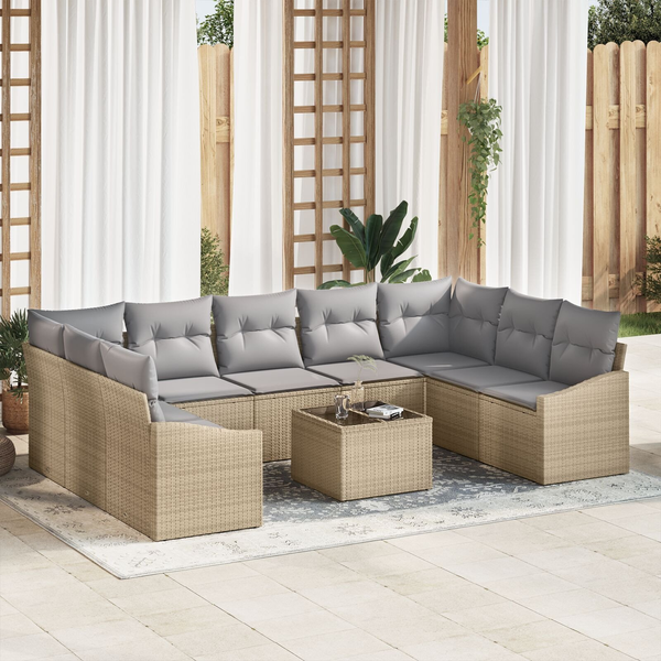 Set De Sofá De Jardín  De 10 Piezas Con Cojines Ratán Sintético Beige V4762 Unico / Gris