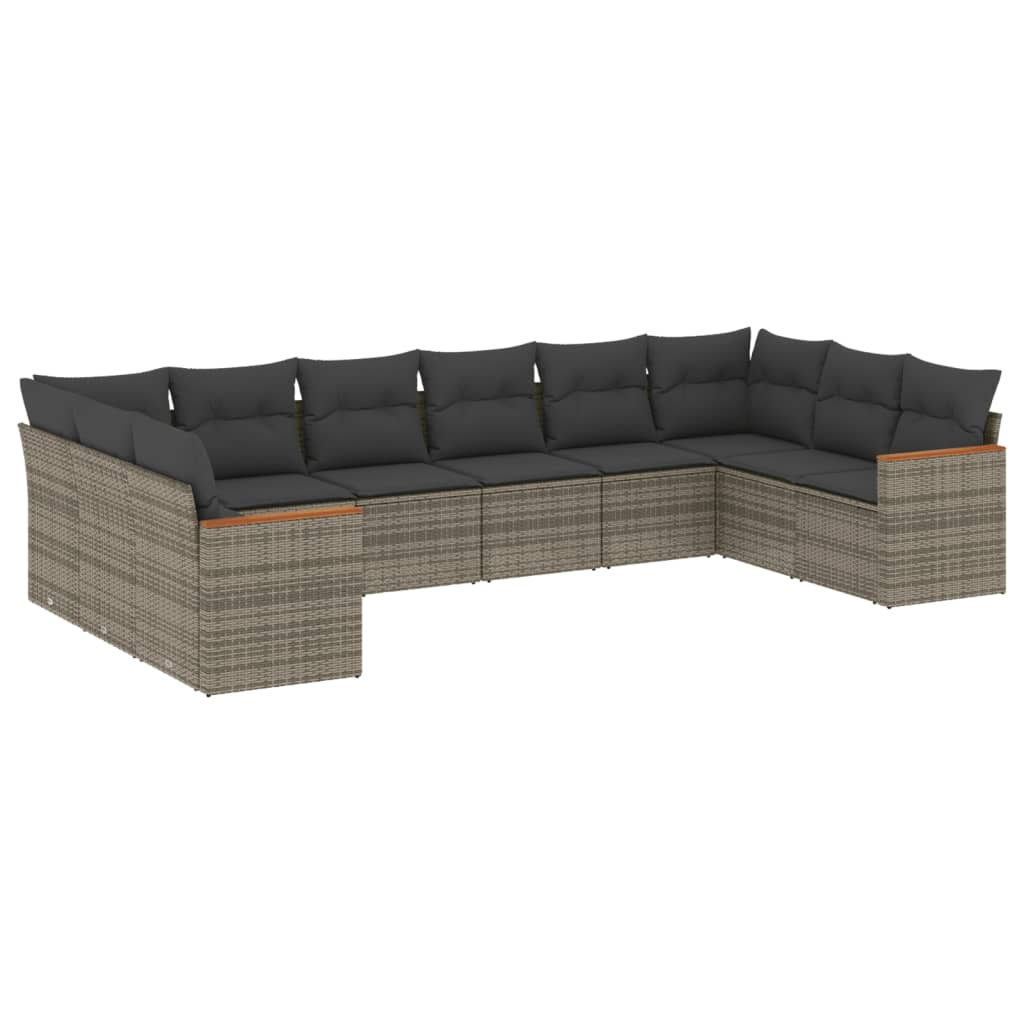10 részes szürke polyrattan kerti ülőgarnitúra párnákkal (3258728)