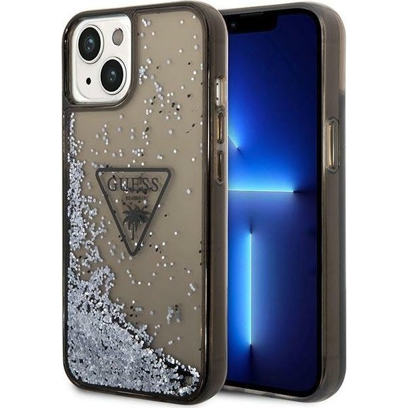 Guess Liquid Glitter Triangle Logo Apple iPhone 14 hátlap tok, fekete (GUE2261)
