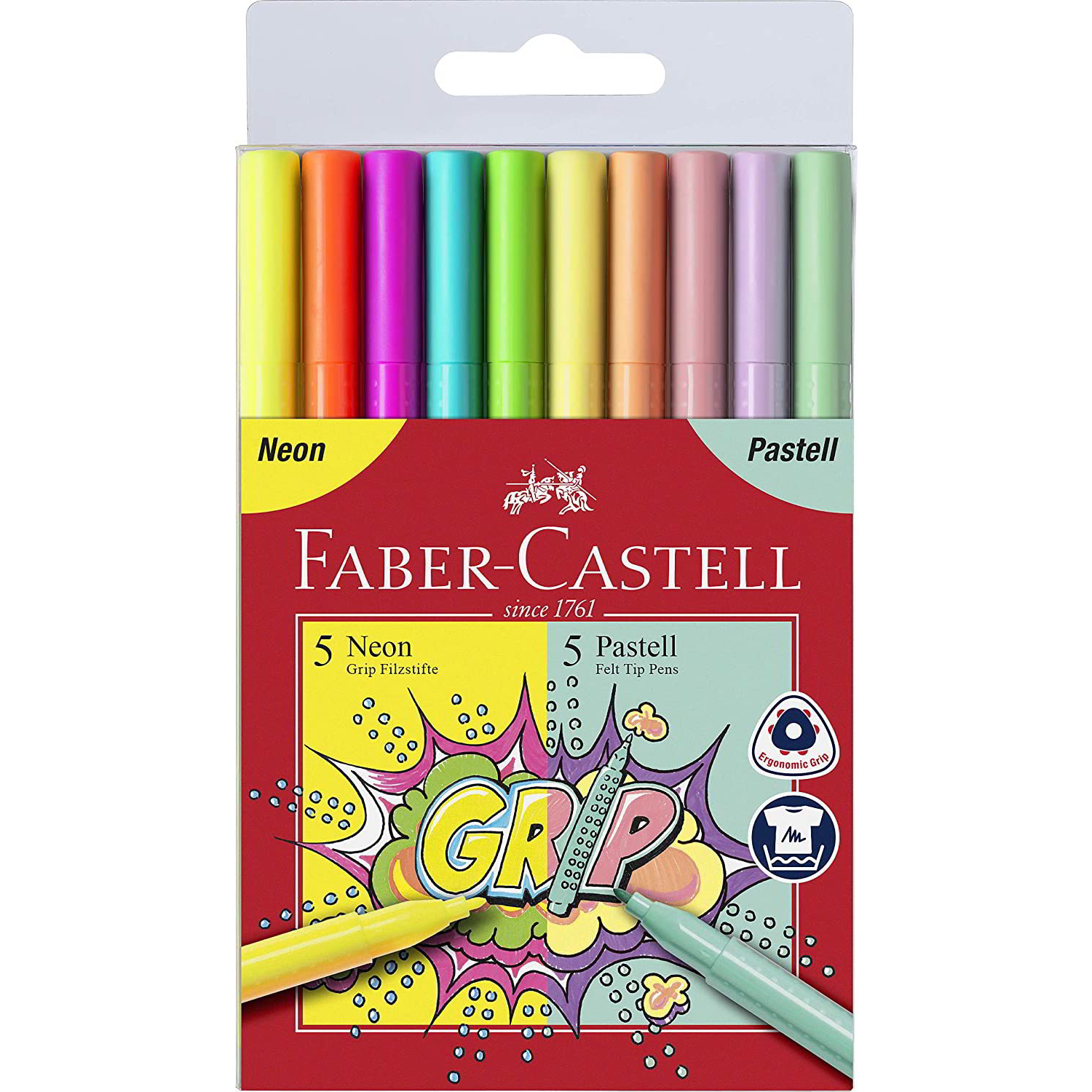 Faber-Castell: Grip filctoll szett - 10 db-os, neon és pasztell (155312) (155312)