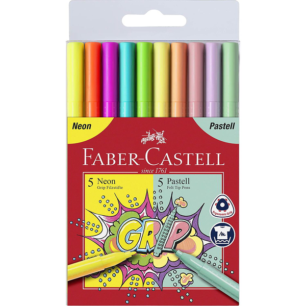 Faber-Castell: Grip filctoll szett - 10 db-os, neon és pasztell (155312)