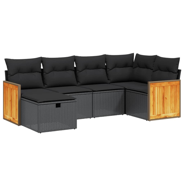 Set mobilier de grădină cu perne, 6 piese, negru, poliratan