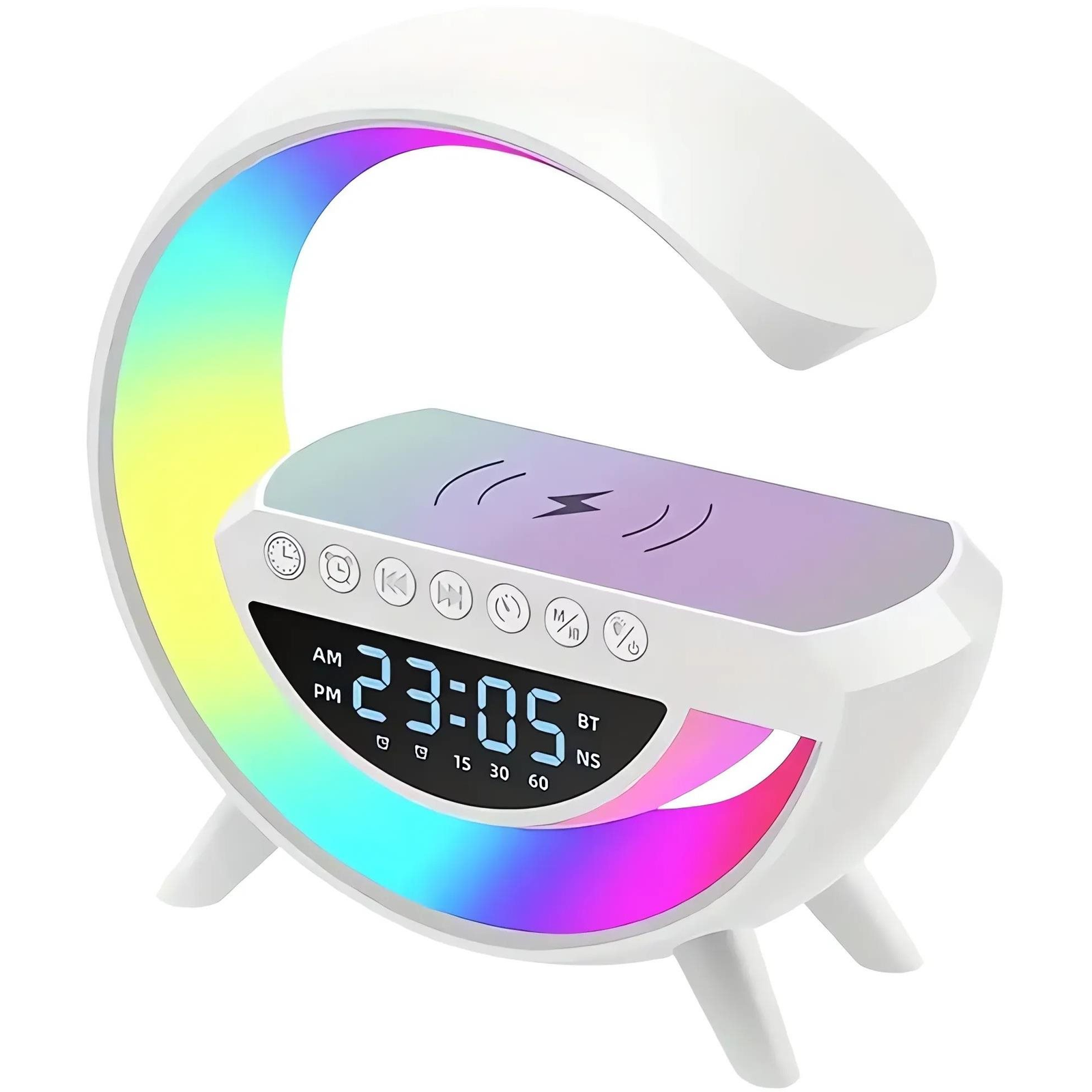 GGV Multifunkciós okos RGB LED éjjeli lámpa, 15 W QI töltővel és Bluetooth hangszóróval (zeg3401)