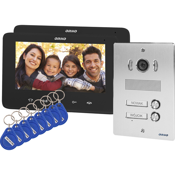 Orno Videó Beléptető Rendszer, 2 Család, Kézibeszélő, Színes, LCD 7", Közelségi Kulcsolvasóval, Kaputelefon, Süllyesztett, Indi Multi P