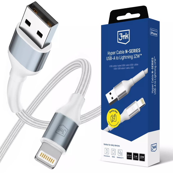 Kabel 3mk Hyper Cable N-SERIES A na Lightning 1m QC 3.0 5V/2.4A 12W černý