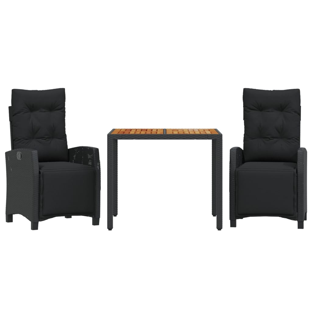 3 részes fekete polyrattan kerti étkezőgarnitúra párnákkal (3212906)