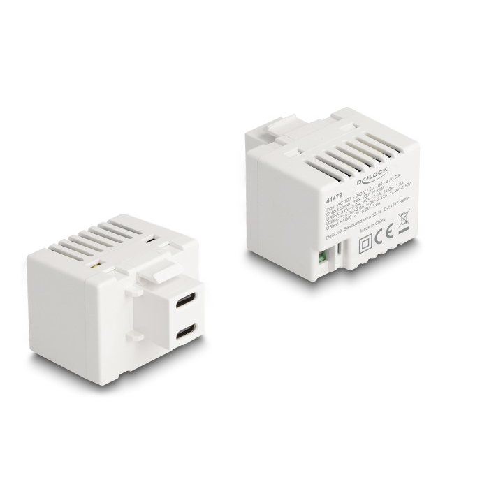 Delock Keystone Modul 2 x USB Type-C töltő porttal PD 20 W fehér (41479) (41479)