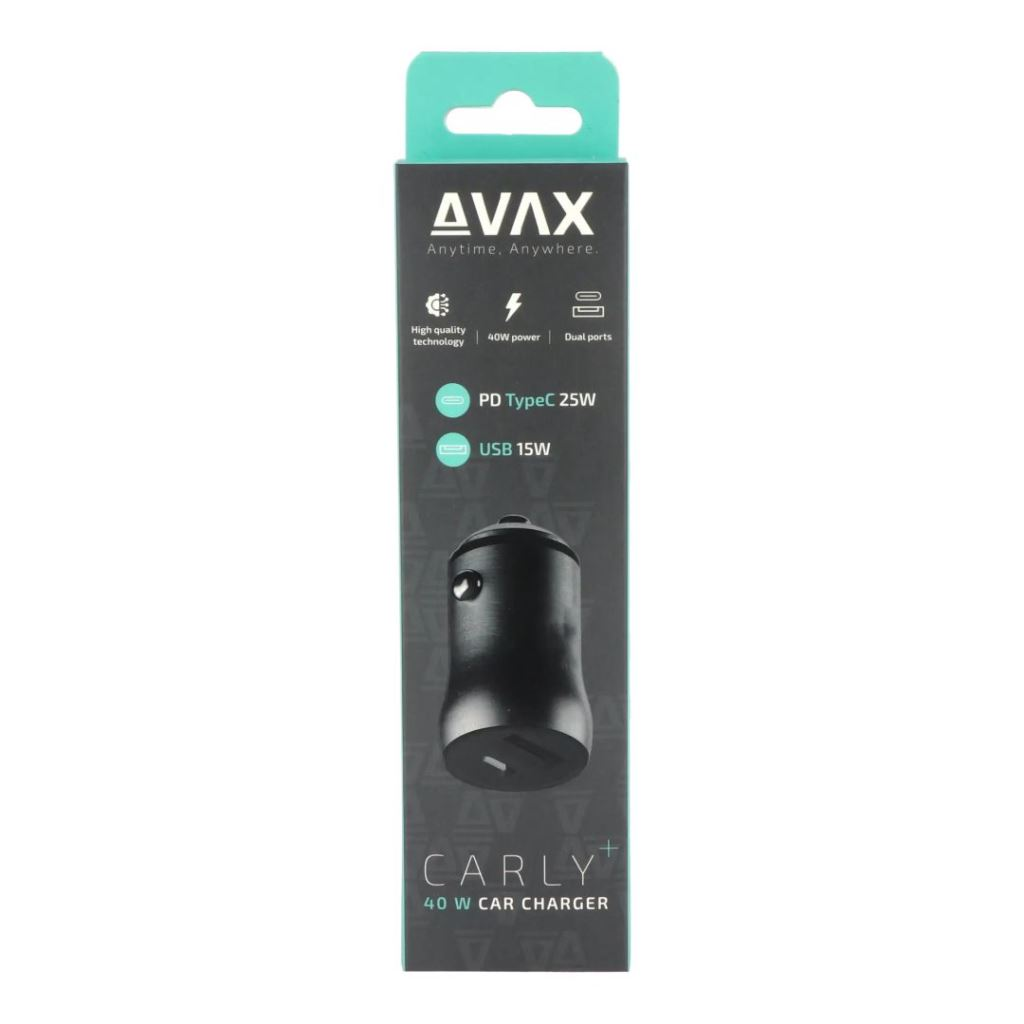 AVAX CC601B CARLY+ USB-A (QC) + USB-C (PD) 40W autós töltő fekete (CC601B)