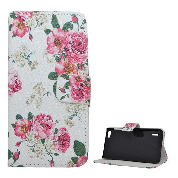 Tok álló, bőr hatású (FLIP, oldalra nyíló, asztali tartó funkció, bazsarózsa minta) FEHÉR [Honor 6] (5996457540006)