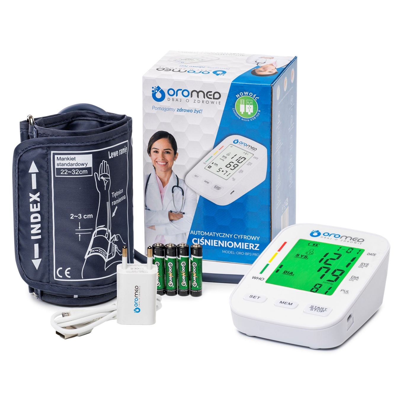 Oromed Oro-BP3 Felkaros Digitális Vérnyomásmérő - Fehér (ORO-BP3+ ZASILACZ)