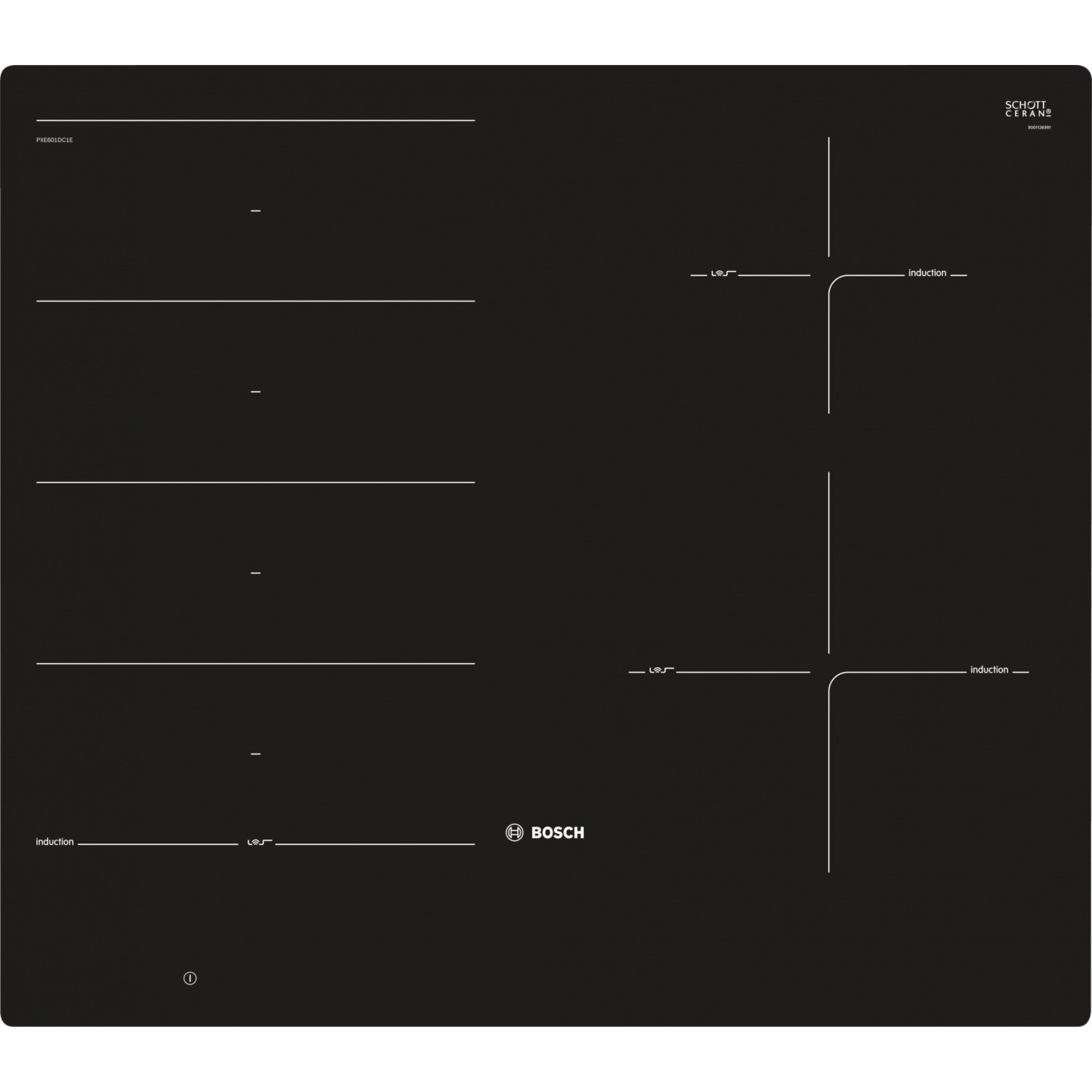 Bosch Serie 8 PXE601DC1E főzőlap Fekete Beépített Zónás indukciós főzőlap 4 zóna (PXE601DC1E)
