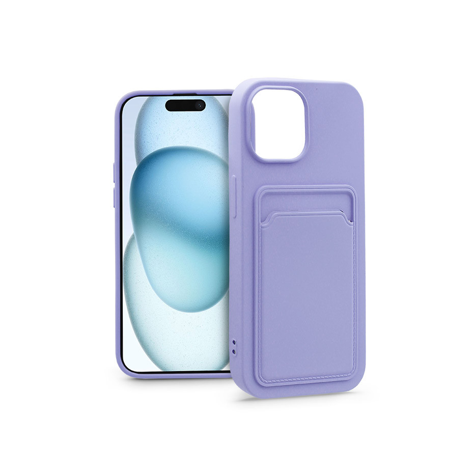 Apple iPhone 15 szilikon hátlap kártyatartóval - Card Case - lila (PT-6842)