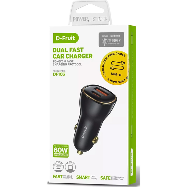 D-Fruit car charger 60W USB-A/USB-C DF103
