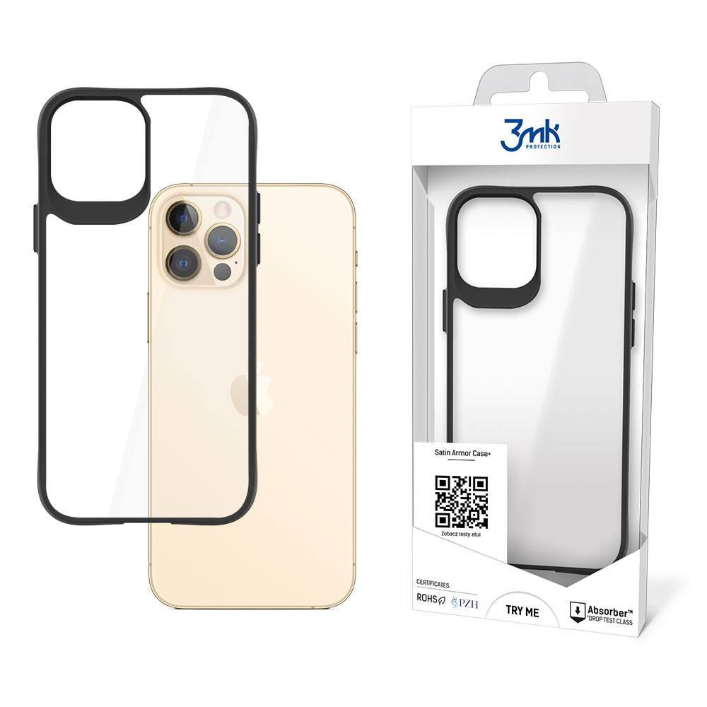 3mk Satin Armor Case+ Apple iPhone 12 Pro Max Tok - Átlátszó/Fekete (5903108441865)