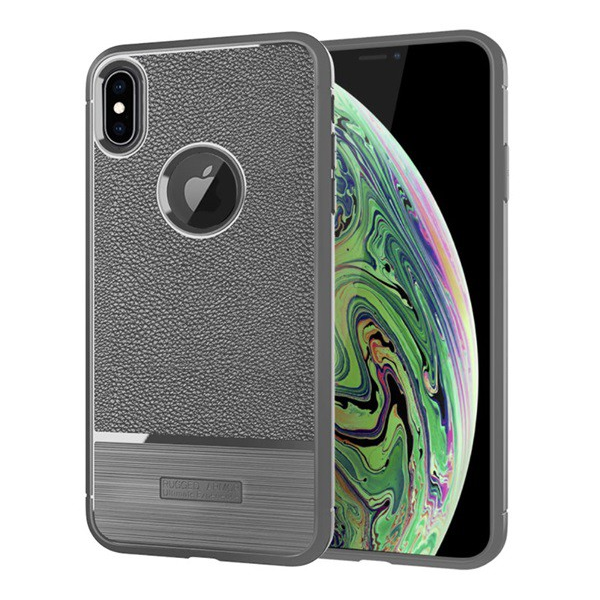 Szilikon telefonvédő (közepesen ütésálló, bőr hatású, szálcsiszolt, logo kivágás) SZÜRKE [Apple iPhone XS Max 6.5] (5996457823833)