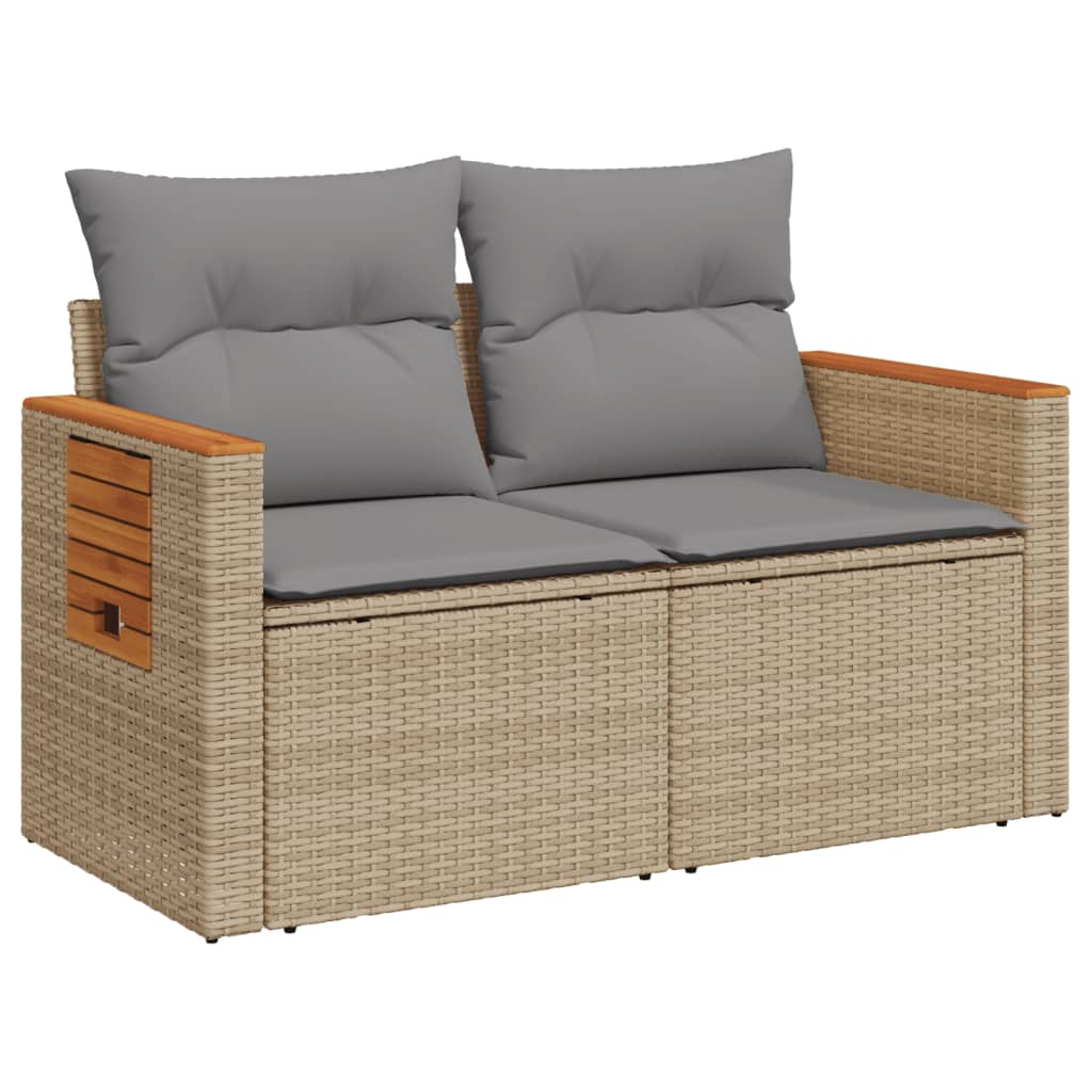 2 személyes bézs polyrattan kerti kanapé párnával (366098)