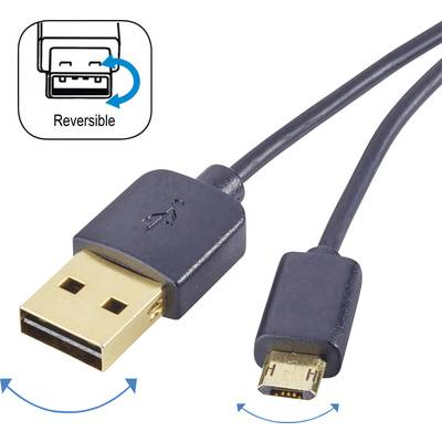 USB - Mikro USB átalakító kábel, megfordítható micro USB csatlakozóval 1m, fekete, Renkforce (RF-4139064)