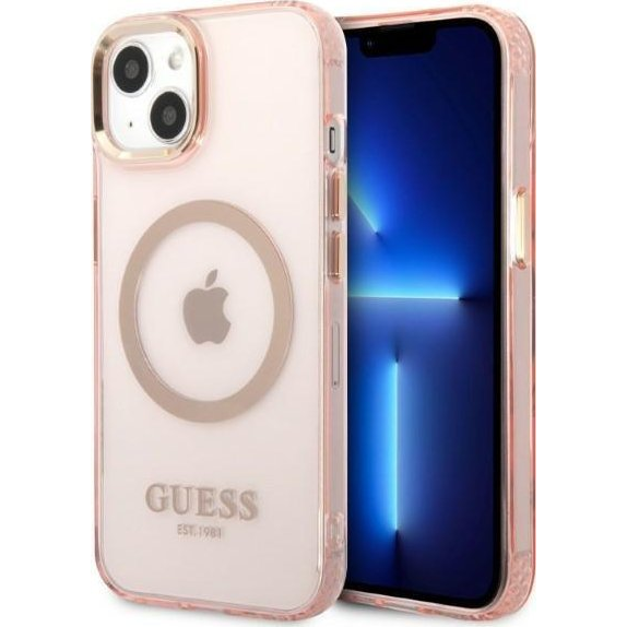 Guess Translucent MagSafe Apple iPhone 13 hátlap tok, rózsaszín (GUE002507)