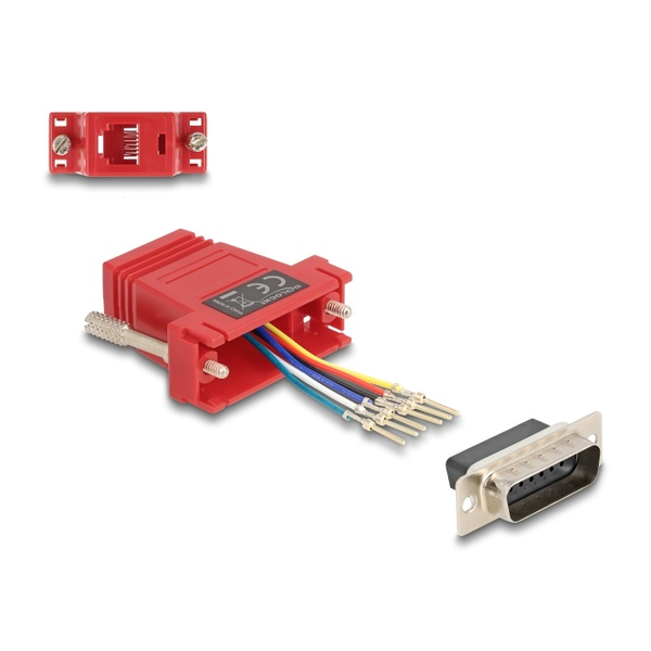 Delock D-Sub 15-tűs dugó   RJ12 anya összekötő adapter piros (67084)