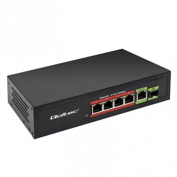 Qoltec 52296 Fémházas 5+1-port 10/100Mbps PoE Switch (52296)