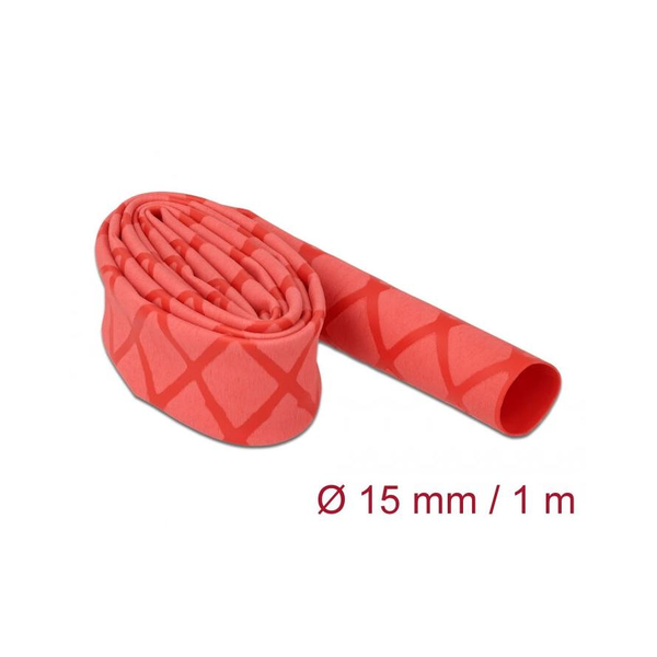 DELOCK Schrumpfschlauch X-Muster rutschfest 1 m x 15 mm rot