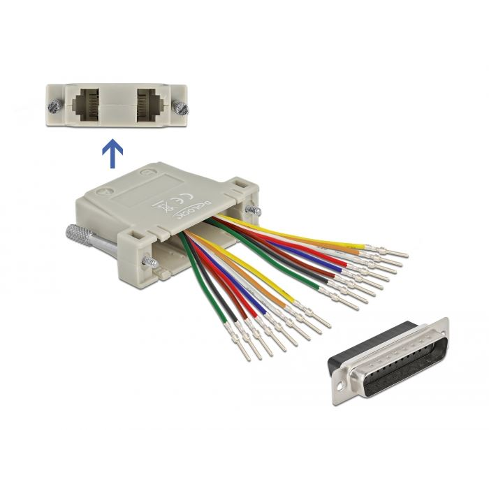Delock D-Sub 25 tűs krimp apa - 2 x RJ45 anya eszköz készlettel bézs (66833) (DE66833)