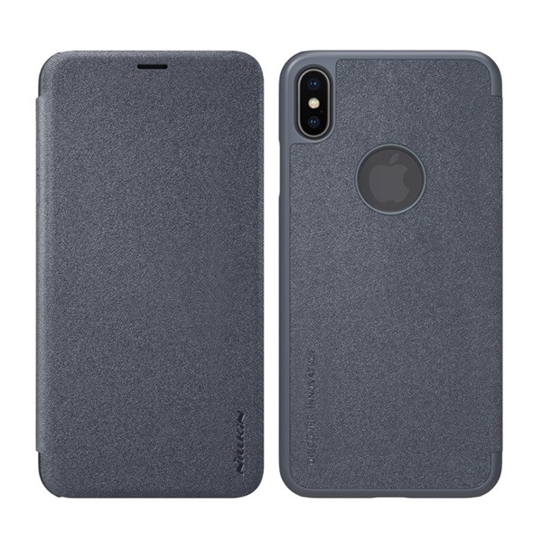 NILLKIN SPARKLE műanyag telefonvédő (bőr hatású FLIP, oldalra nyíló, logo kivágás) FEKETE [Apple iPhone XS Max 6.5]
