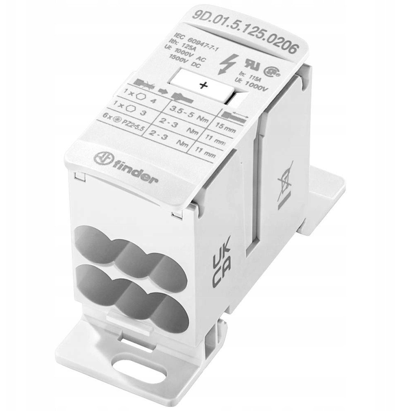 Finder 9D.01.5.125.0206 Elosztó Fehér 8 pólusú 16 mm² 125 A 1000 V/AC, 1500 V/DC Vezeték típus = L, N, PE