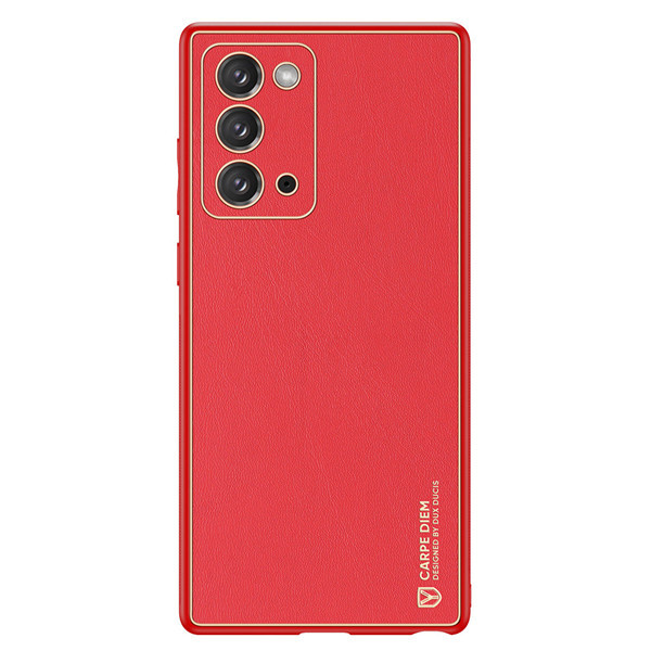 Apple iPhone 13 Pro, Műanyag hátlap védőtok + szilikon fémhatású keret, közepesen ütésálló, bőrhatású hátlap, Dux Ducis Yolo, piros (106649)