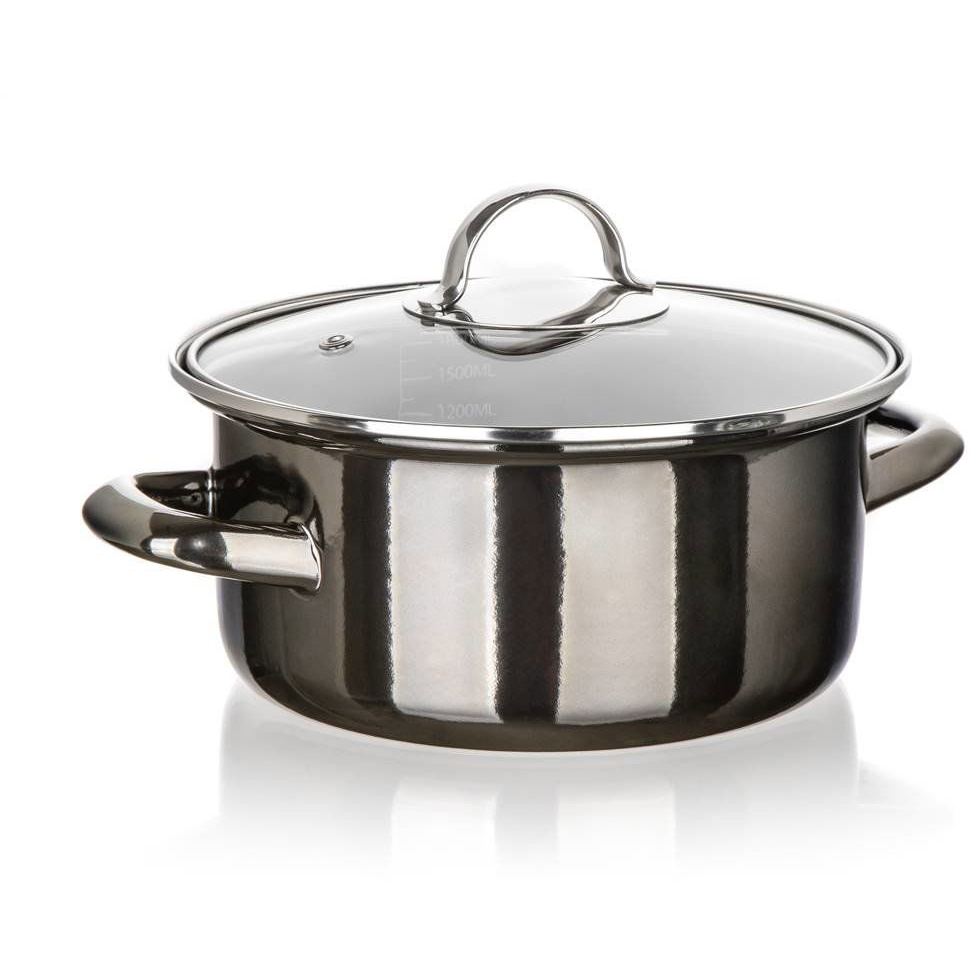 BANQUET METALLIC Black zománcozott, 20 cm 2 l, fedővel (A26651)