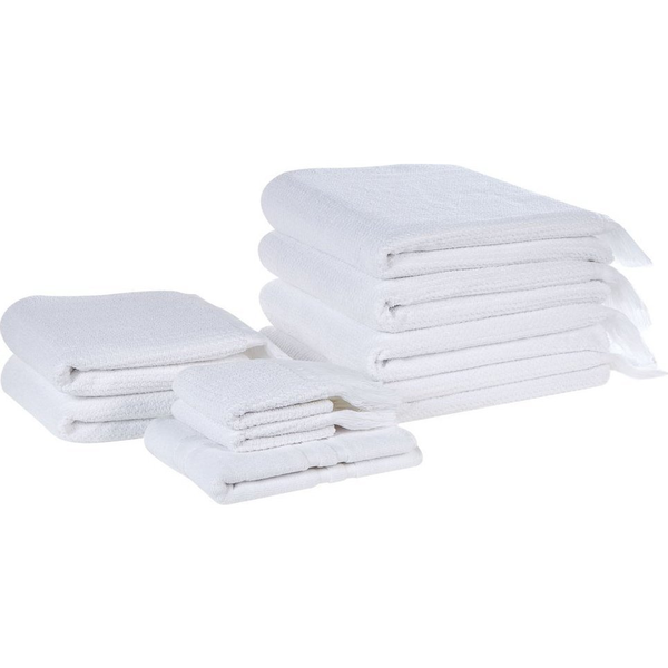 Conjunto De 9 Toallas De Algodón Blanco Rizo Textura Borlas Decorativas Baño Atiu