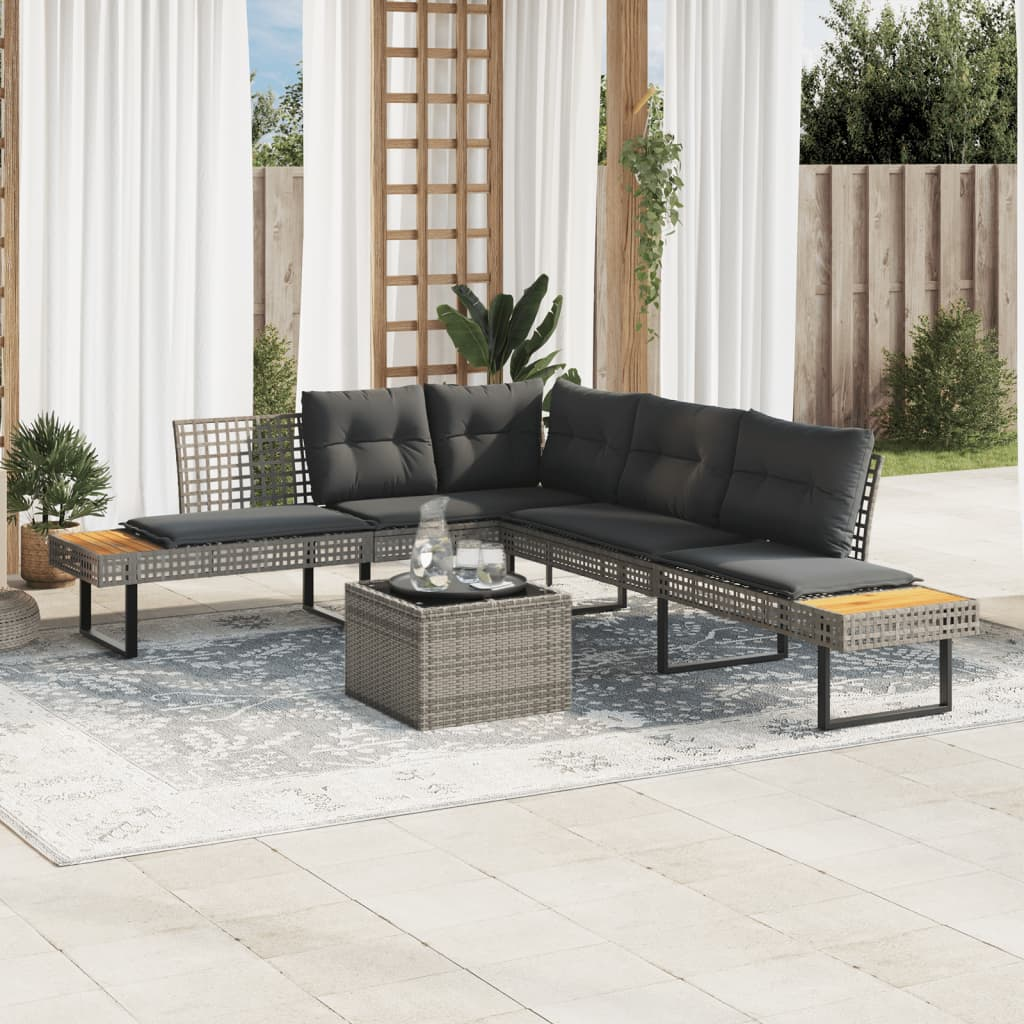 2 részes szürke polyrattan és üveg kerti ülőgarnitúra párnákkal (3277495)
