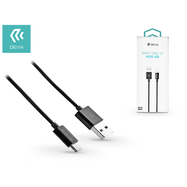 USB - micro USB кабел за данни и зареждане с 1 м кабел - Devia Smart Cable V2 USB 2.1A - черен (ST330681)