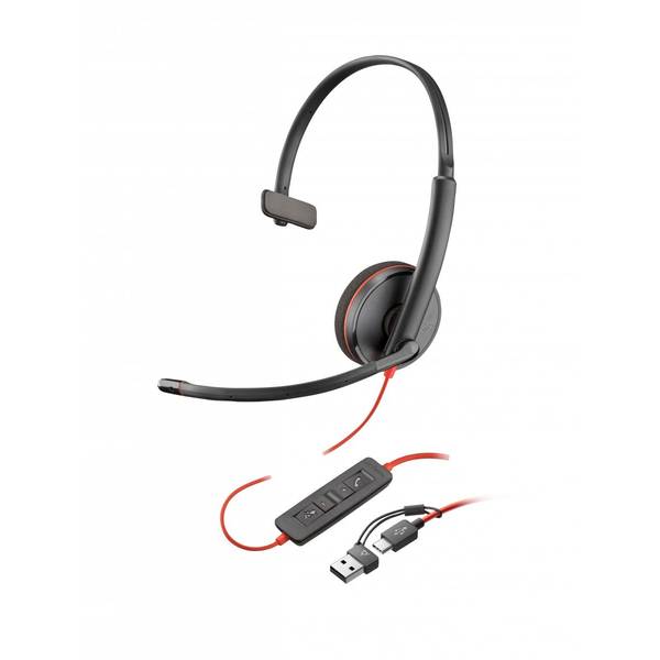 Poly Blackwire 3220 Stereo USB-C Headset +USB-C/A Adapter Auricolare Cablato A Padiglione Ufficio USB tipo A Nero