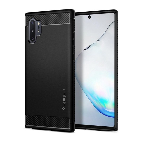 Samsung Galaxy Note 10 Plus / 10 Plus 5G SM-N975 / N976, Силиконов калъф, Spigen Rugged Armor, карбонов модел, черен (RS93863)
