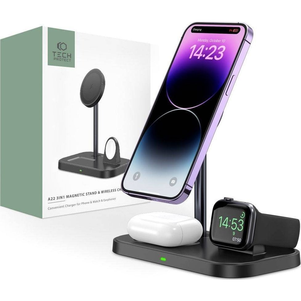 Haffner FN0486 A22 3in1 univerzális 15W Qi fekete vezeték nélküli töltőállomás (THP1691)