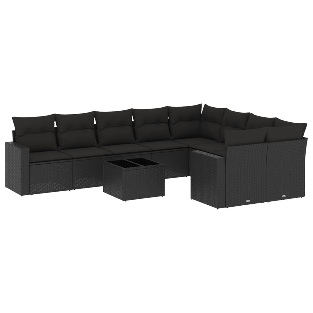 10 részes fekete polyrattan kerti ülőgarnitúra párnákkal (3219435)