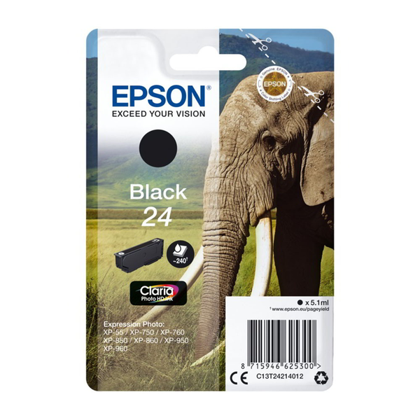 Epson Elephant C13T24214012 blækpatron 1 stk Original Standard udbytte Sort