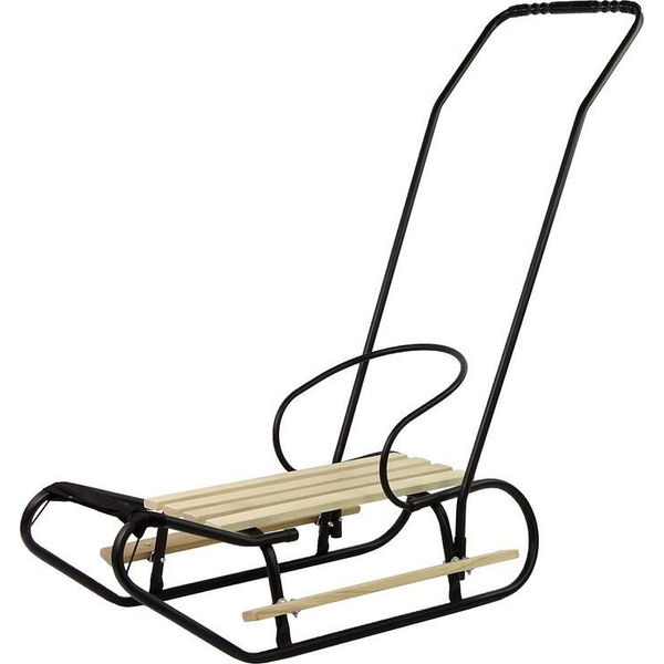 Fém Szánkó Tolórúddal Háttámla Szíj Fekete