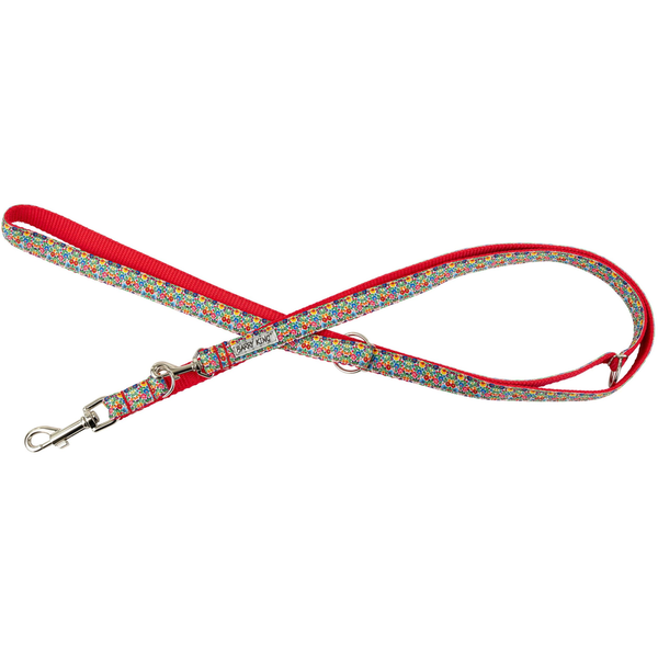 Smycz dla psa, wz�r folk, regulowana, ta�ma, 16MM/220CM czerwona