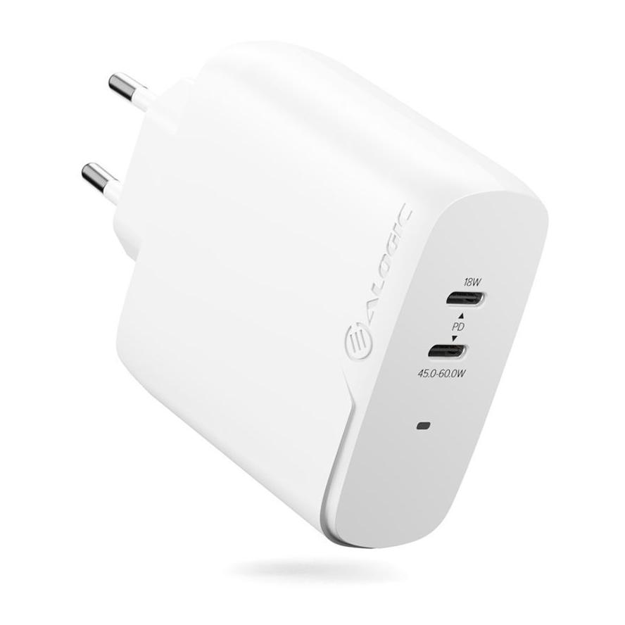 Alogic Ladegerät 63W 2 Port 2x USB-C weiß (WCG2X63-EU)