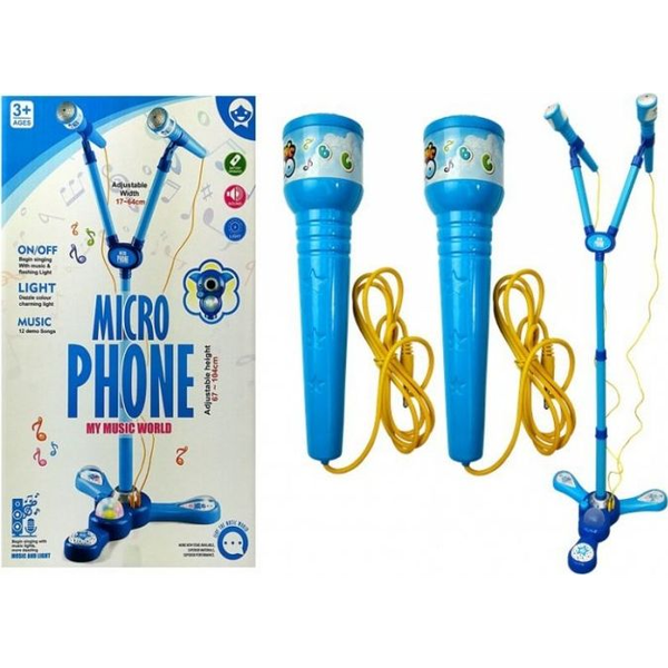 Mikrofonok Karaoke Készlet Gyerekeknek Kék Elemes Állvány